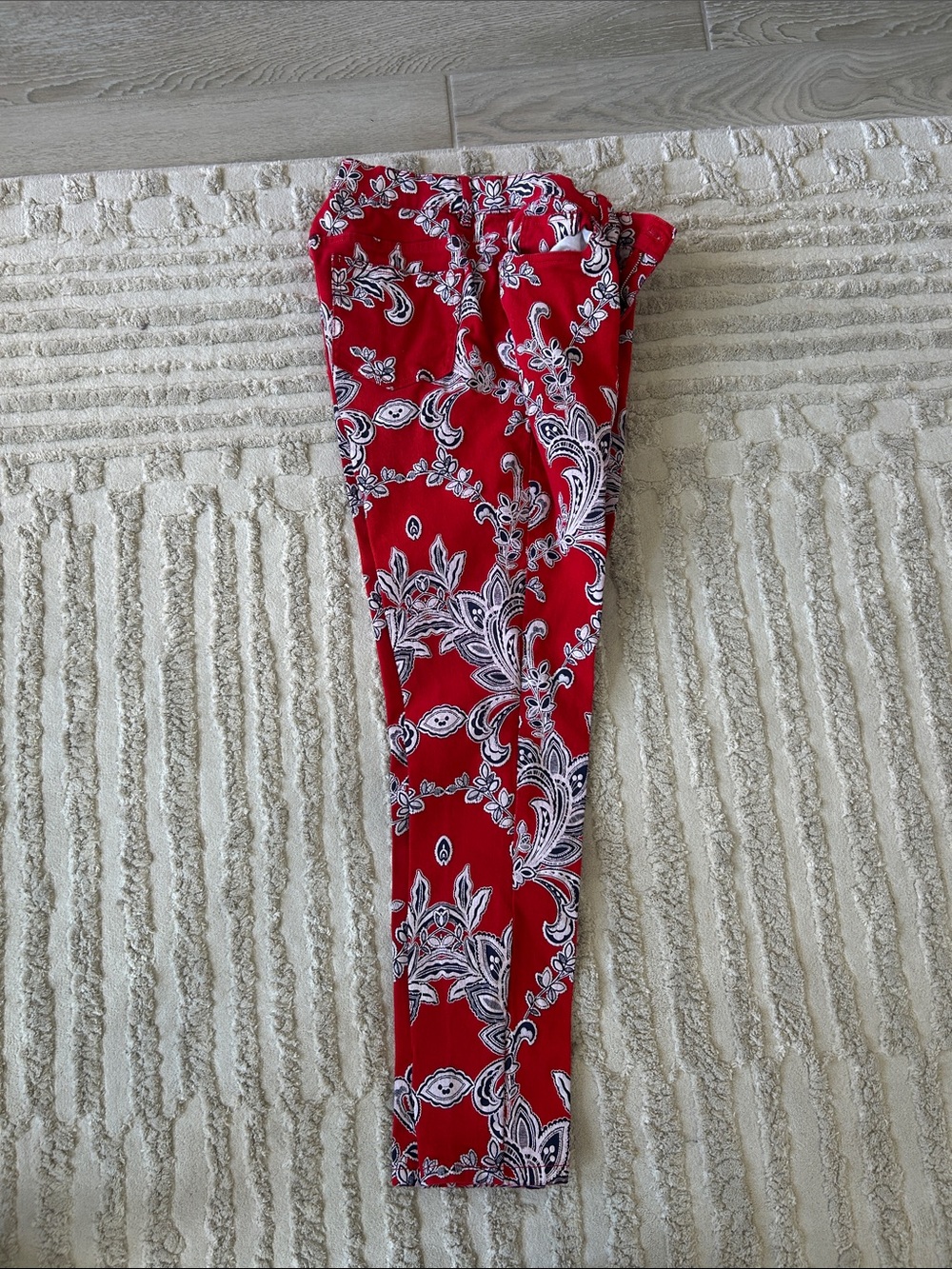 Red Paisley High-Rise Jeans